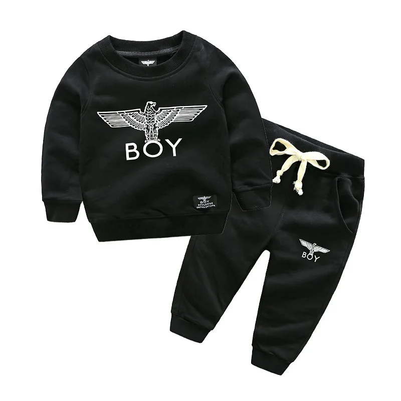 Коллекция года, новая зимняя одежда для маленьких мальчиков черный топ с орлом+ штаны комплекты для мальчиков свитер с длинными рукавами для маленьких мальчиков комплект одежды из 2 предметов