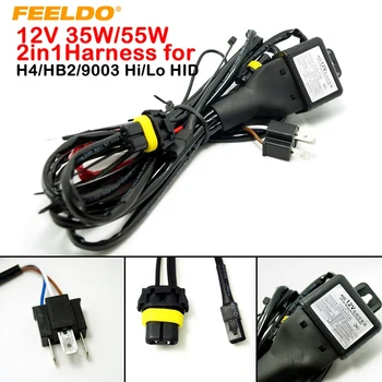 

FEELDO 4Pcs 12V 35W/55W 2IN1 H4/HB2/9003 Hi/Lo Bi-xenon Relay Harness For HID