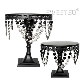 

1 Pcs Vintage Black Iron Wedding Party Decoration Dessert Cake Stand with Crystal #1010920