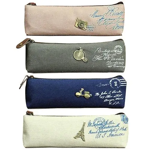 

Vintage pencil-case Eiffel Tower Canvas Stationery Pen Pencil Storage Pouch Makeup Bag Good quality