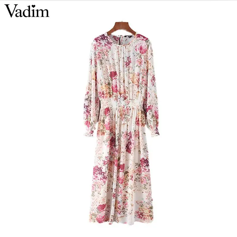 Vadim, милый, женский цветочный шифоновое платье комплект из двух предметов с эластичной талией Длинные рукава женские повседневные сапоги до середины икры Платья vestidos QZ3049 - Цвет: as picture