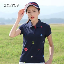 ZYFPGS новая рубашка поло с принтом губ, однотонная женская рубашка с отворотом, короткий рукав, тонкий хлопок, женские поло с персонажем L0520