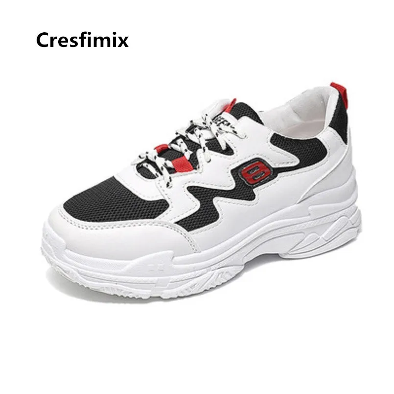 

Cresfimix Vrouwenschoenen Women Cute Sweet Height Increased Flat Platform Shoes Lady Cool Black & White Pu Leather Shoes B3583
