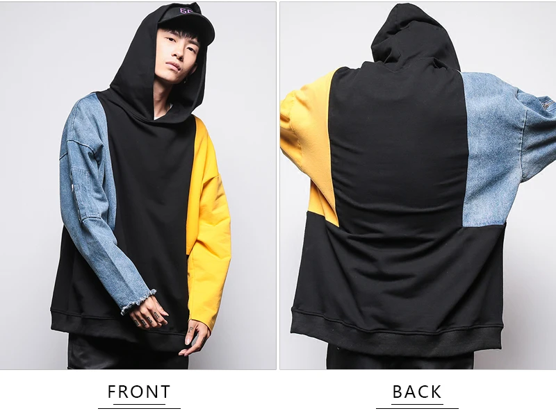 Patchwork Oversized Sweatshirt Men Fashion Long Hoodies Men  (18)