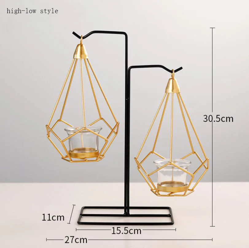 Нордический контракт Золотой геометрический Железный искусство Висячие силы подсвечник предметы домашнего декора свеча настольная мебель