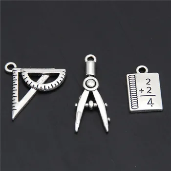 

10pcs Zinc Alloy Metal Architect Compass Charms Silver Color Ruler Drawing Pendant For Necklace Student Jewelry