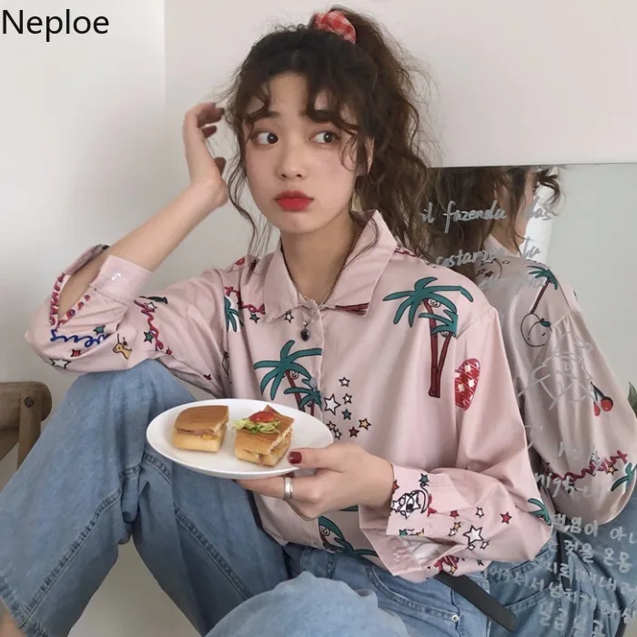 Neploe/блузка с принтом дерева из мультфильма 2019 корейские свободные блузки