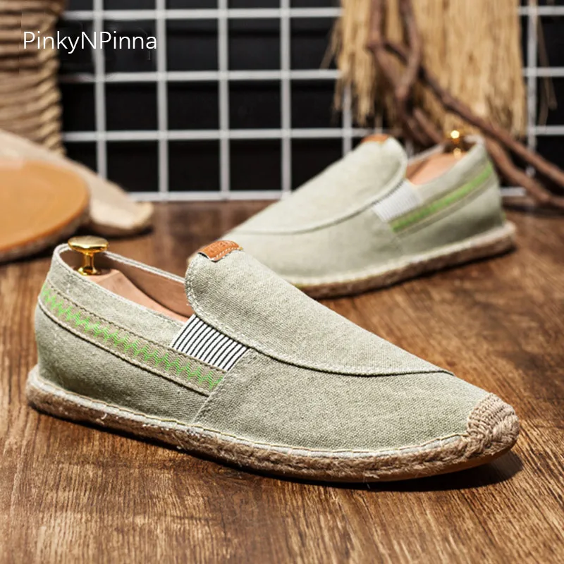 vintage men's casual canvas loafers flat hemp bottom Espadrilles driving soft shoes for holiday beach sailing Bohemian style vintage men's casual canvas loafers flat hemp bottom Espadrilles driving soft shoes for holiday beach sailing Bohemian style