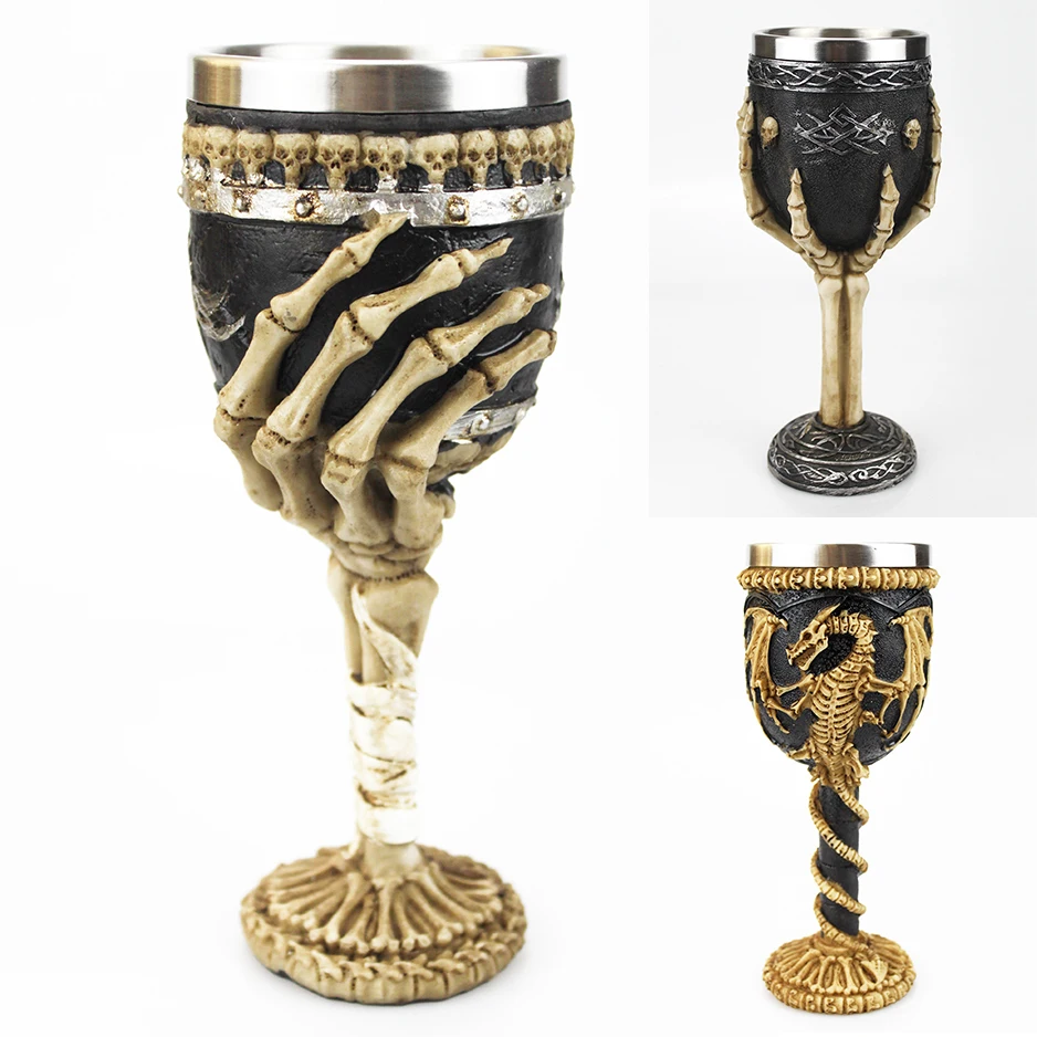 

Gothic Wine Goblet Style Contain Goat Skull Viking Dragon Claw Finger Metall&Resin Wine Glass BEST Halloween Gifts Bar Drinkware