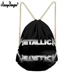 Черные Завязки сумка девушки путешествия Для мужчин рюкзак "Metallica" череп печати хип-хоп Для мужчин шнурок мешок мальчиков Тканевая обувь