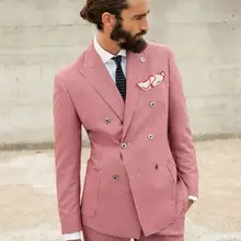 Мужской приталенный костюм на заказ, на заказ ярко-розовые свадебные смокинги для жениха с черной шалью, розовый костюм(пиджак+ брюки