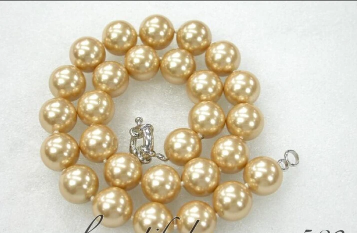 

FREE shipping>>> >>N386 LUSTER 12mm round champagne seashell pearl necklace 6.07