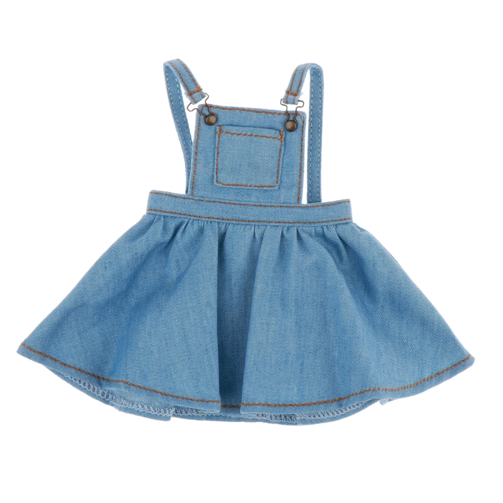 1/6 BJD Doll Clothes Denim Suspender Skirt Bubble Dress Casual Outfit  for Blythe, for Mini Dollfie MSD DOD or Other 12inch Doll