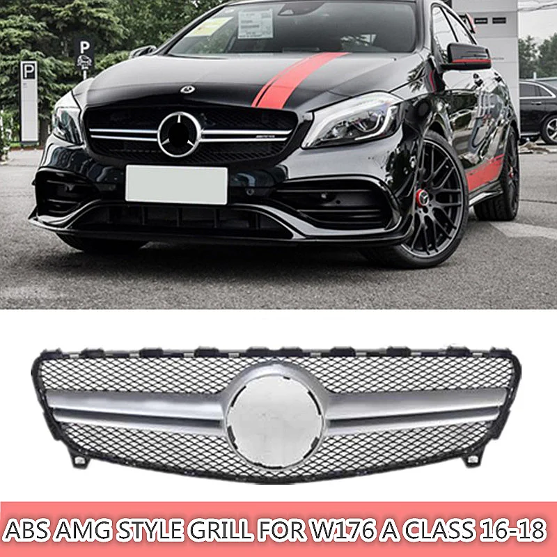 AMG Look ABS Решетка переднего бампера для Mercedes A класс W176 A180 A200 A45 AMG серебро/черный спорт издание- без эмблемы