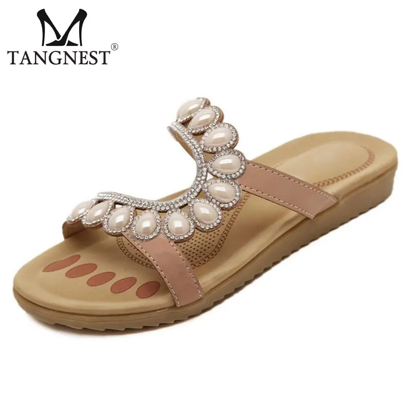 

2016 New Women Sandals Rhinestone Women Summer Leisure Sandals Apricot &Blue Slip On Flip FLops Shoes Woman Size 35~41 XWZ1757