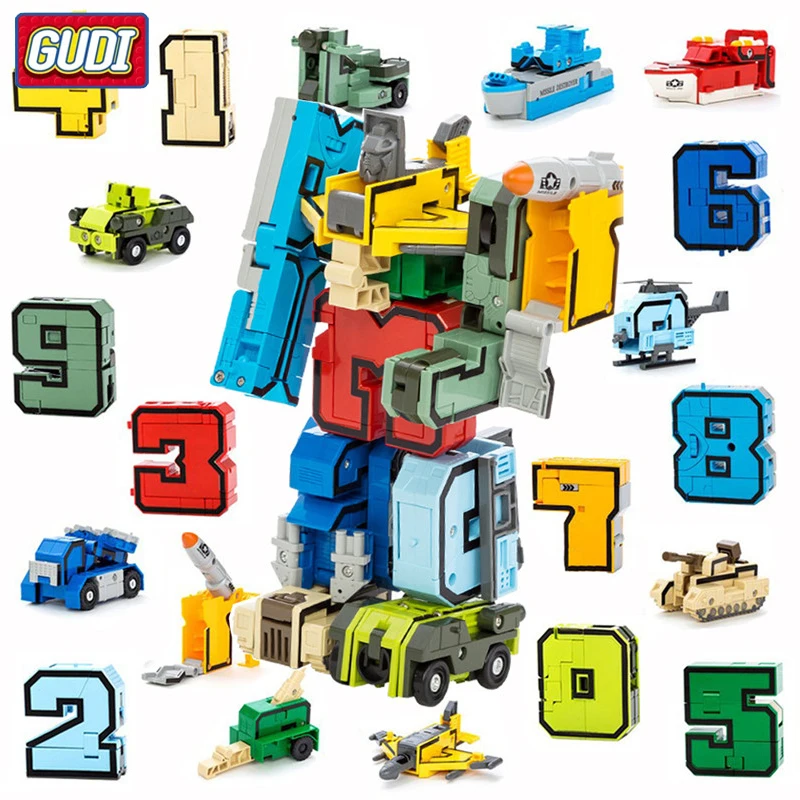 

GUDI Robot Bricks Toy Creative Assembling Educational Action Figures Transformation Number Building Blocks Model Kids Toys Gifts