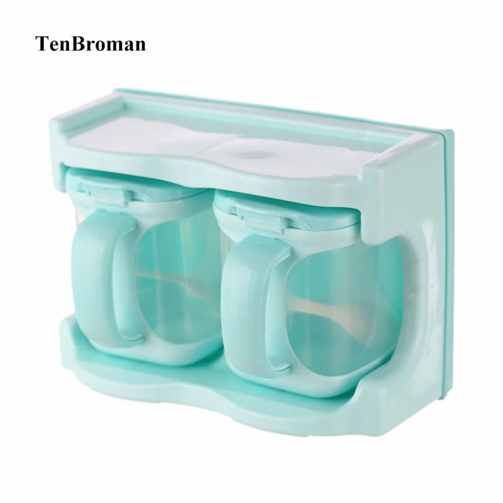 

TENBROMAN 2 Pieces Seasoning Boxes Clear Seasoning Rack Spice Pots Storage Container Condiment Jars With Cover