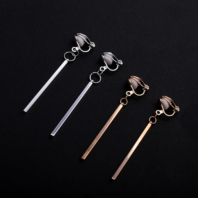 Metal Strip Clip On Earrings Women No Ear Hole Earring Trendy Simple Style Gold-color Geometric ear clip earrings clip earrings