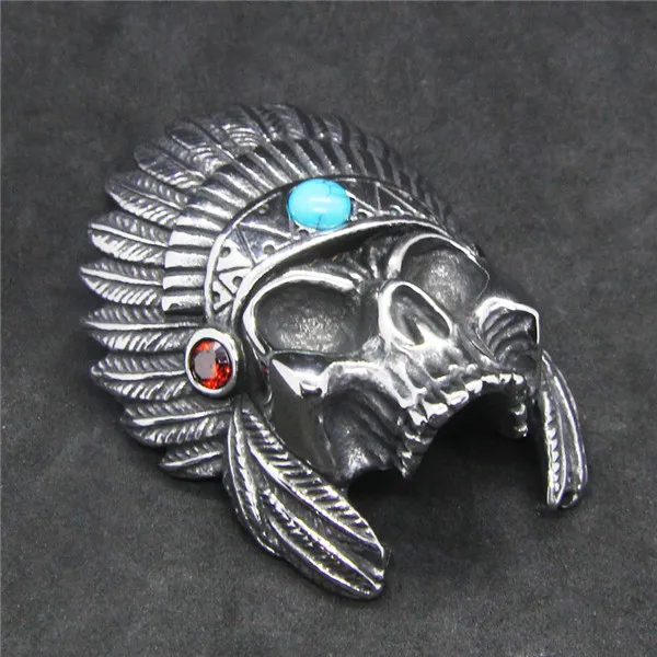 

New Indian Men Pendant 316L Stainless Steel Fashion Hot Biker Stone Pendant