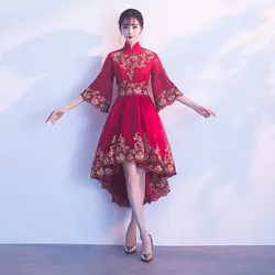 Улучшенный рукав для женщин короткие Cheongsam Китайский традиционный кружево вышивка платья для Новинка воротник стойка Qipao Vestidos