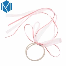 M MISM Sweet Bow tie Elastic Hair Band Scrunchy Hair Accessories Women Lace Ribbon Hairband Ponytail Holder Wedding Headwear