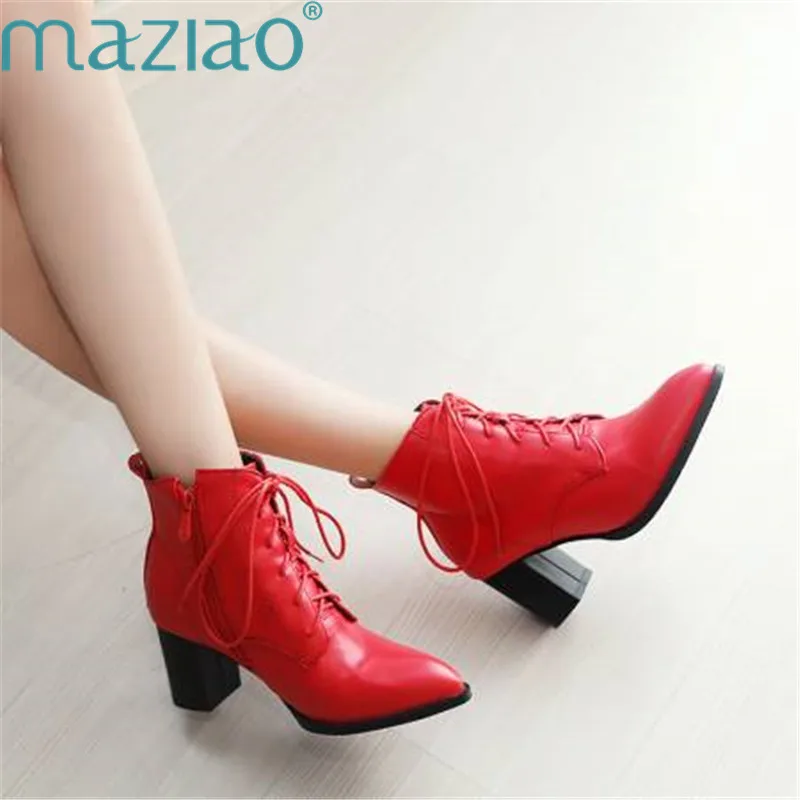 

Winter Boots Short Plush Pointed Toe Lace Up Casual Party Wedding Shoes Ankle Boots for Women High Heels MAZIAO