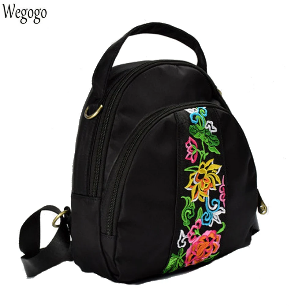 

2018 New Women Backpack Embroidery Shoulder Bag Floral Oxford Waterproof Small Black Rucksack Double Zipper Travel Beach Bags