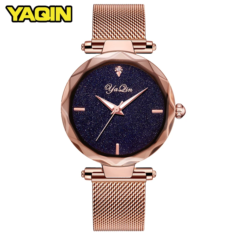 

YAQIN luxury brand fashion women watch ladies steel mesh strap rose gold bracelet watch quartz watch female clock reloj mujer