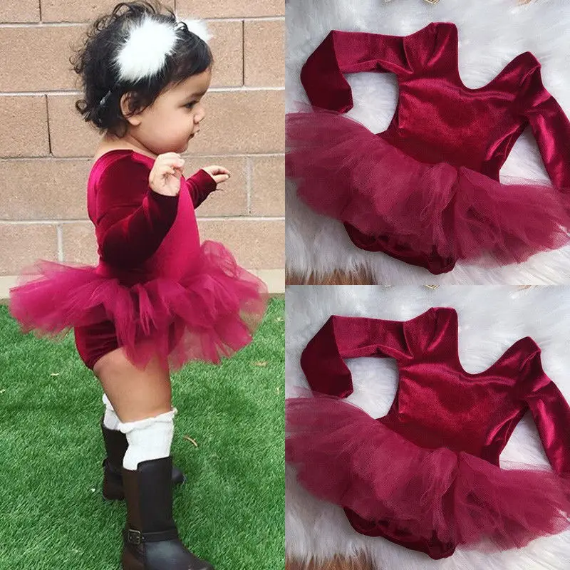 Newborn Infant Baby Girl Bodysuits Pleuche Tulle Dress Bodysuit
