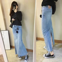 Новая мода длинная джинсовая юбка макси рыбий хвост для женщин XS-2XL стиль Русалка Высокая талия летние синие юбки