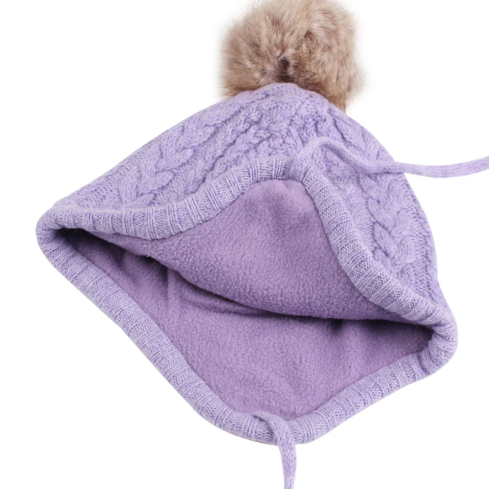Twist Newborn Baby Hat Velvet Ear Protection Toddler Hat Cotton Warm Winter Beanie For Baby Girls Lace Up Infant Hat With Ball  (17)