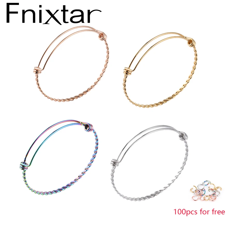 Fnixtar модный спиральный провод браслет золотистого цвета/золото/сталь цвет из нержавеющей стали Регулируемые скрученные браслеты 55 мм 10 шт./лот