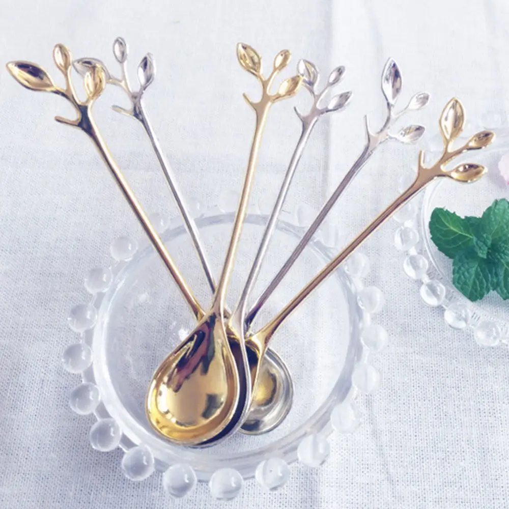 

1pc Royal Style Branch Shape Mini Dessert Spoon Small Coffee Ice Cream Spoon Cutlery Flatware Tableware for Snacks Dining Bar
