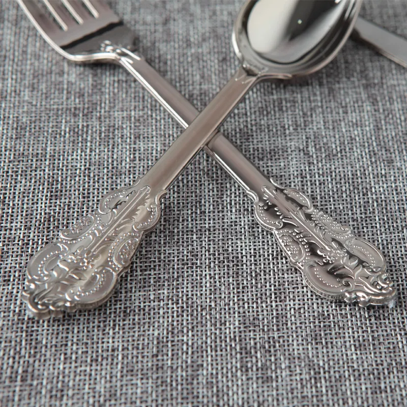 Retro series thick disposable plastic knife and fork spoon Western steak party tableware 60 / set