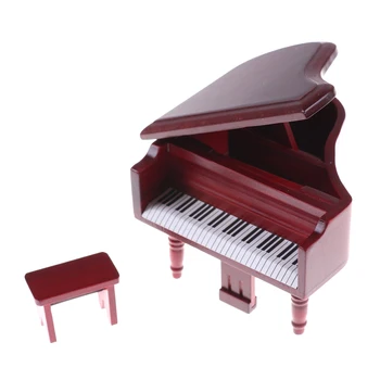 

1Set Red Grand Piano Model With Music stool Musical Instrument Miniature Display Model Vivid Best GIft For Child And Family new