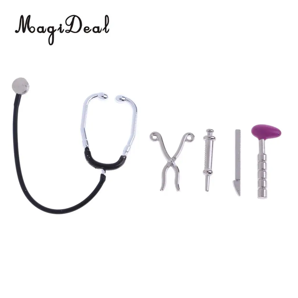 Miniature 5Pcs Stethoscope Set Pretend Equipment for 1/12 Dolls House Life Scene Room Items Accs Children Role Play Doctor Toys