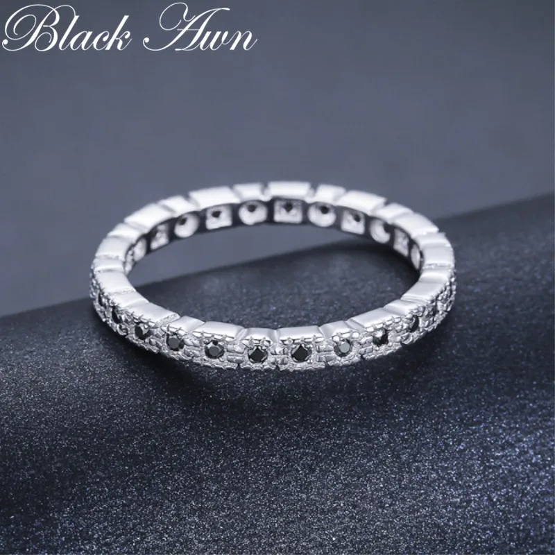 Black Awn Hot Sale 925 Sterling Silver Fine Jewelry Trendy Engagement Bague Black Spinel Women's Wedding Ring Bijoux Femme G012