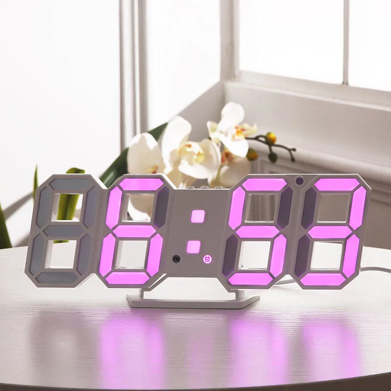 USB перезарядки современной цифровой светодиодный стол ночь настенные часы Будильник 24/12 часов Дисплей 3 уровня Яркость TB распродажа - Цвет: Pink