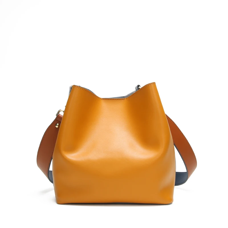 JIANXIU Brand Genuine Leather Shoulder Bags Spell Color Detachable Liner Bucket Bag Luxury Handbag