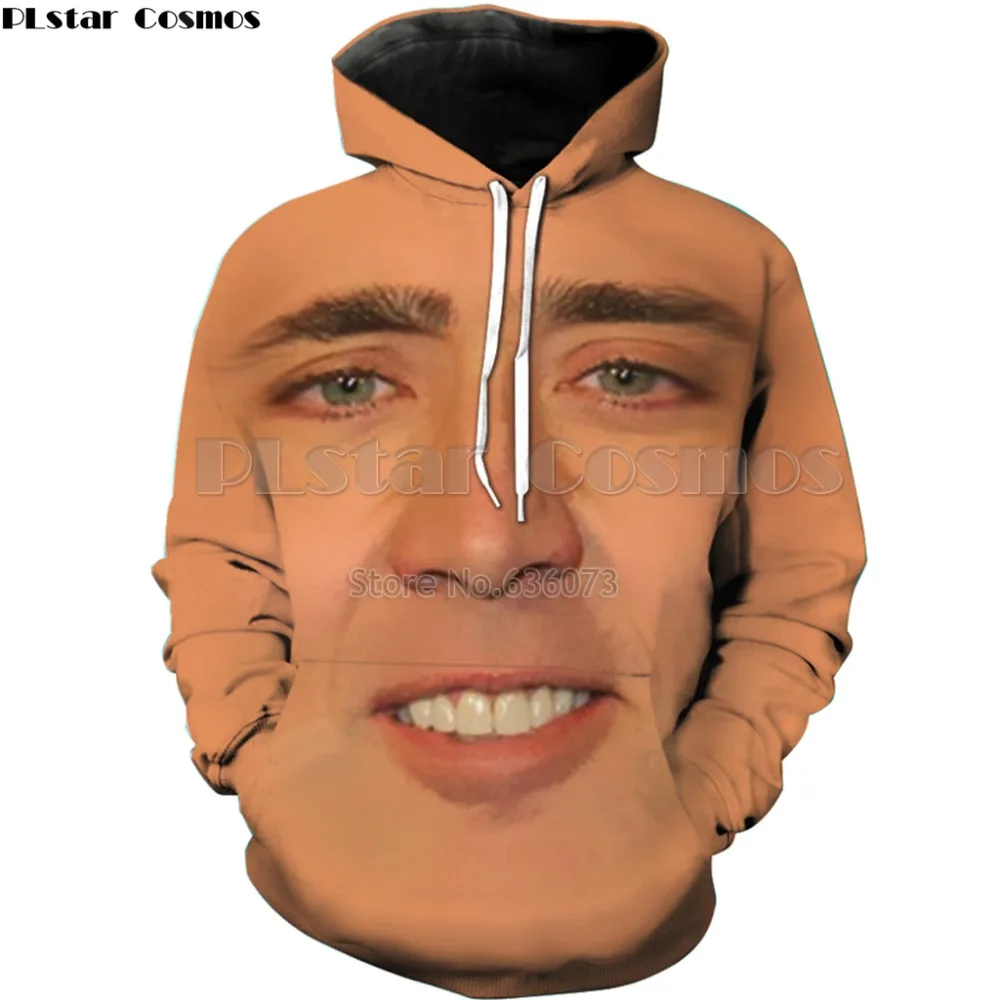 

PLstar Cosmos 2019 New Fashion Sweatshirt Men/Women hoodies The Giant Blown Up Face Of Nicolas Cage Funny Print 3d Sweatshirts