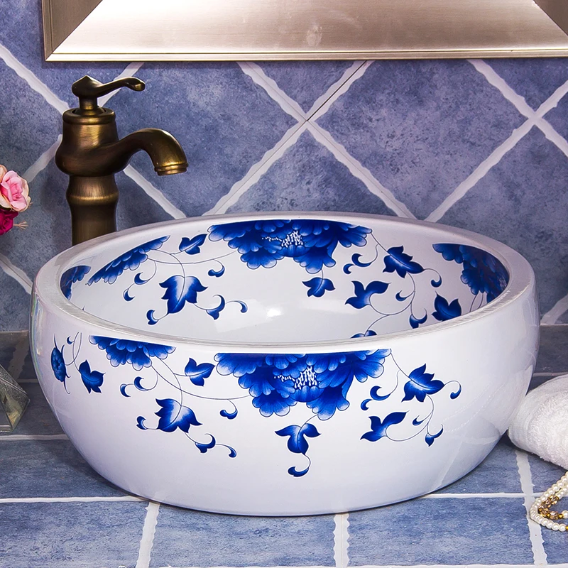 Porcelain Bathroom vanities chinese Art Counter Top oval ceramic wash