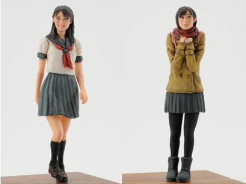 7CM High Japanese School Uniform Girl Miniature Static Unpainted Resin Model Kit 