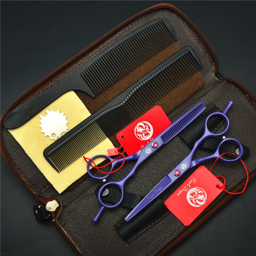 

4Pcs Suit 5.5'' Purple 440C Professional Human Hair Scissors Hairdressing Scissors Cutting Shears +Thinning Scissors +Comb Z1013