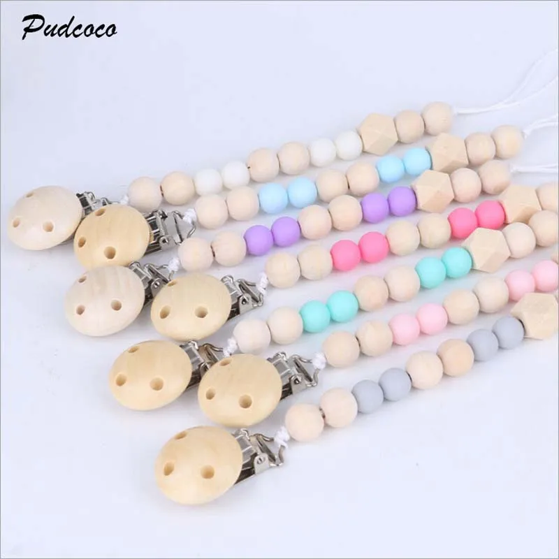

1pc Dummy Clip Pacifier Chain Baby Soother Wood Crochet Wooden Toy Non-toxic