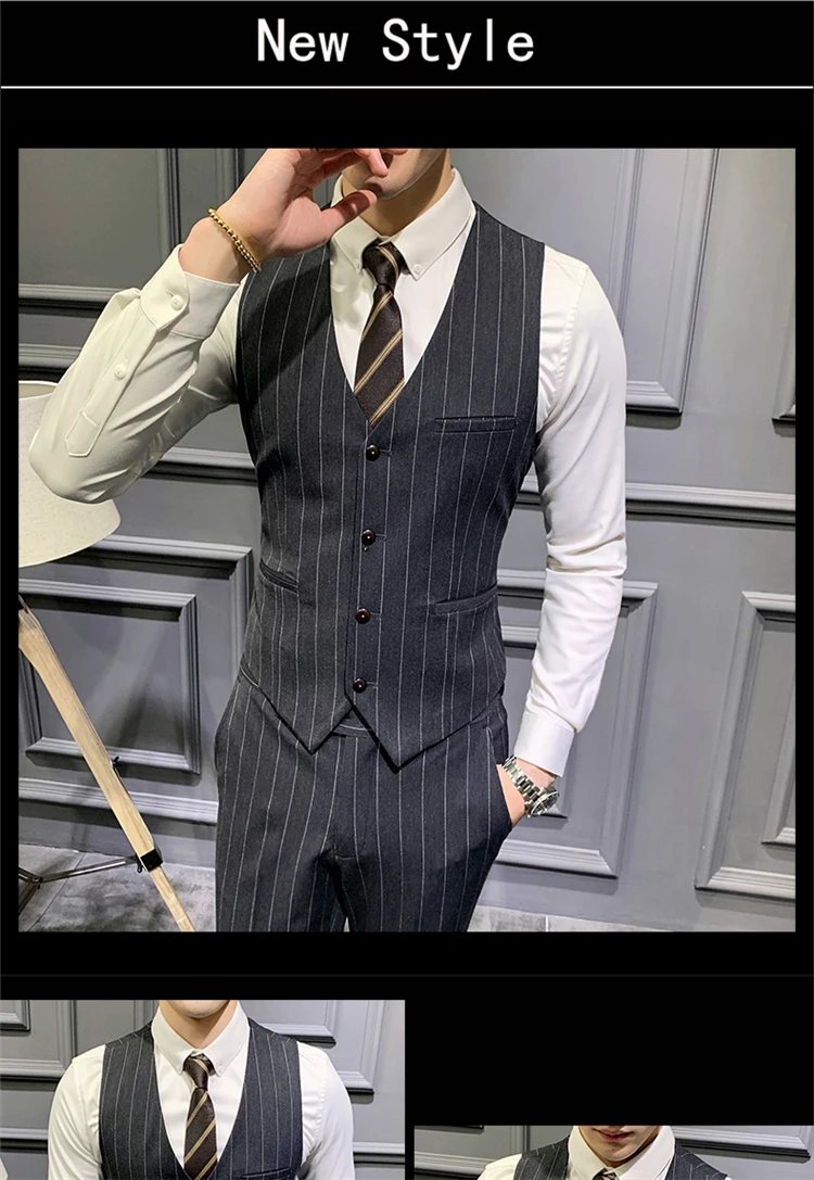 Fashion Suit Vest Men Striped Formal Dress Slim Fit Vest Sleeveless Jacket Male Business Wedding Waistcoat Plus Size 5XL