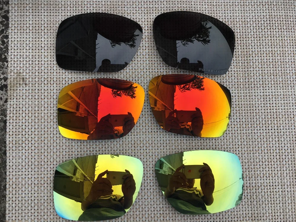 3 Pairs Black &amp 24K Gold Fire Red Polarized Replacement Lenses Lens for Big Taco Sunglasses | Аксессуары для одежды