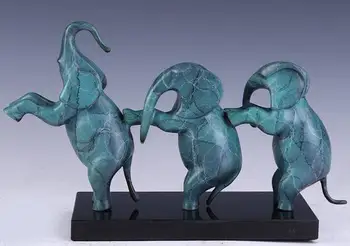 

13.6" Art Deco Sculpture Three Elephants Animal Bronze Statue