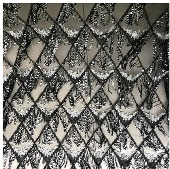 

3Yard Width 125cm Sequin Tassel Fabric Lace Mesh Fabric for Wedding Dress Fashion Clothing