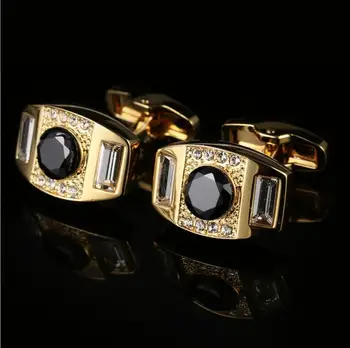 

5Pairs/lot Elegant Black Crystal Cufflinks Copper Golden Cuff Links Shirt Cuff Button Men's Jewelry Wedding Gift Embeded