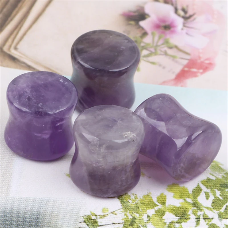 

2pcs/lot Purple Natural Stone Ear Plugs Tunnels Flesh Expansions Piercing Ear Gauges Expanders Rings Sexy Body Jewelry Gifts